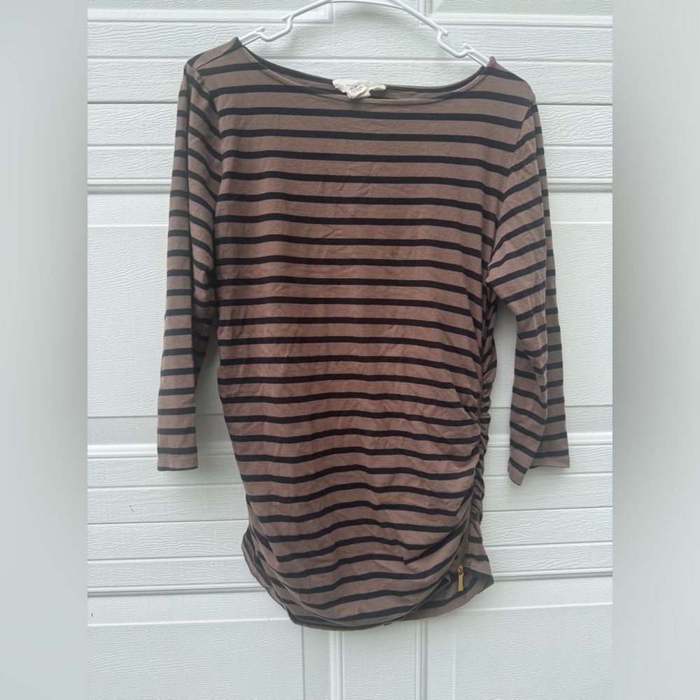 workshop andrea jovine long sleeve brown and black stripped top womens XL